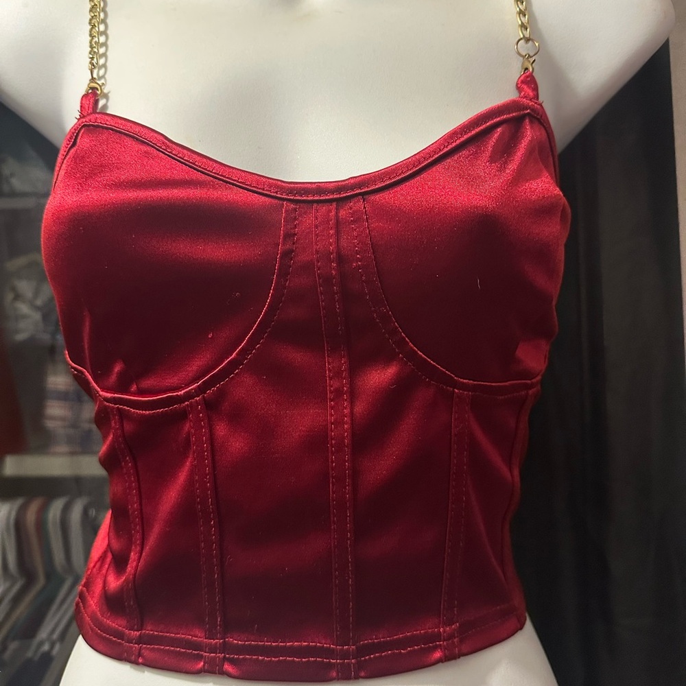#07 SHEIN Red Satin Camisole with Gold Straps